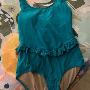 Kortni Jeane One-Piece Ruffled Teal Swimsuit